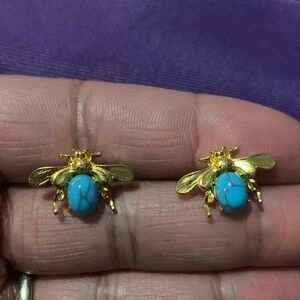 Gold Bee Turquoise Stud Earrings